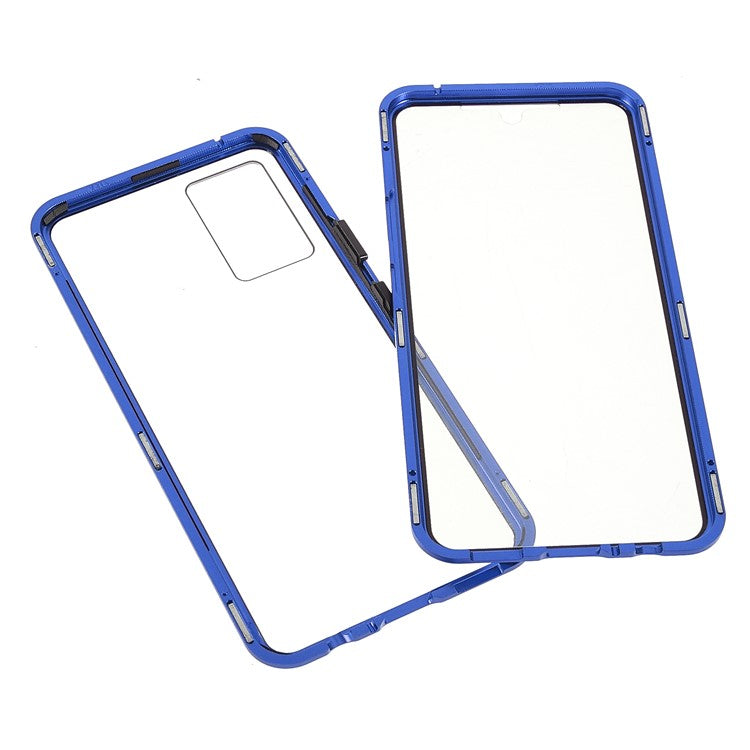 360 Degree Full Coverage Metal Frame + Double-sided Tempered Glass Magnetic Phone Case Shell for vivo V21e 4G - Blue