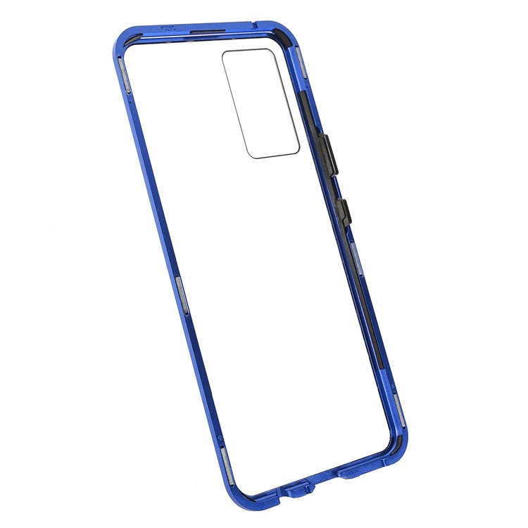 360 Degree Full Coverage Metal Frame + Double-sided Tempered Glass Magnetic Phone Case Shell for vivo V21e 4G - Blue