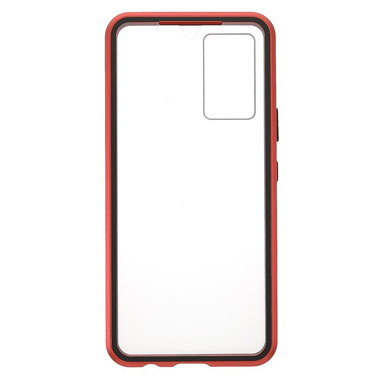 360 Degree Full Coverage Metal Frame + Double-sided Tempered Glass Magnetic Phone Case Shell for vivo V21e 4G - Red