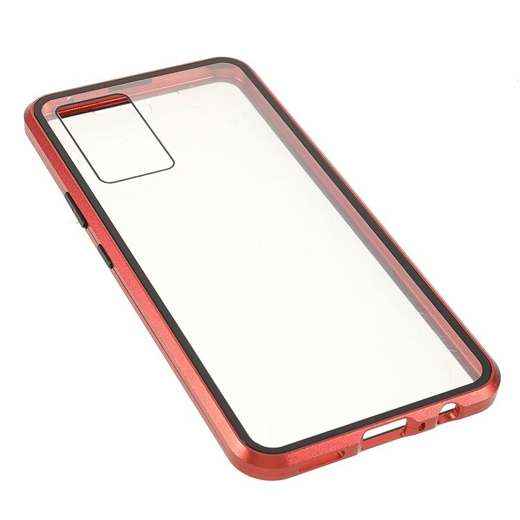 360 Degree Full Coverage Metal Frame + Double-sided Tempered Glass Magnetic Phone Case Shell for vivo V21e 4G - Red