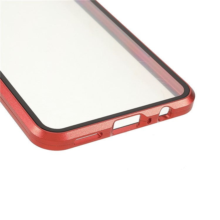 360 Degree Full Coverage Metal Frame + Double-sided Tempered Glass Magnetic Phone Case Shell for vivo V21e 4G - Red