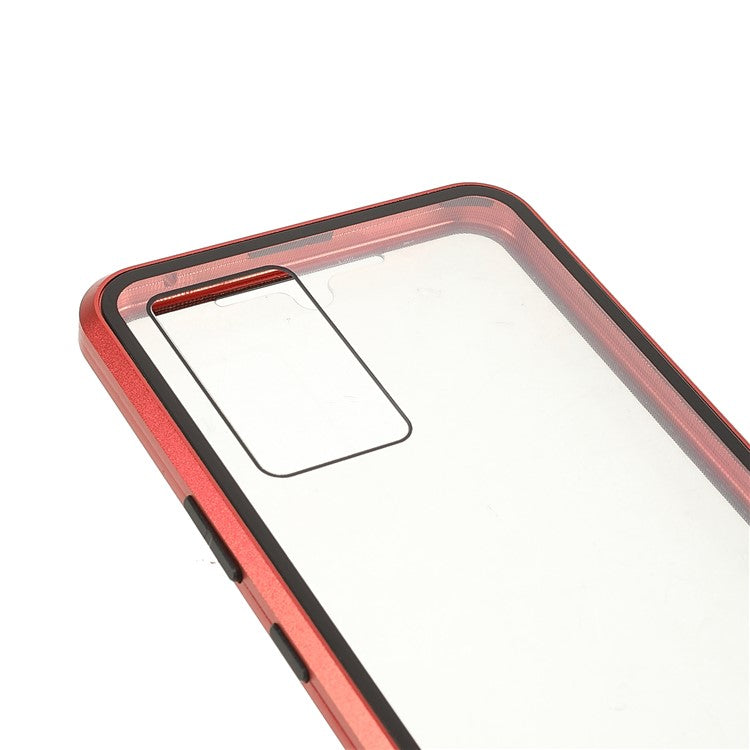 360 Degree Full Coverage Metal Frame + Double-sided Tempered Glass Magnetic Phone Case Shell for vivo V21e 4G - Red