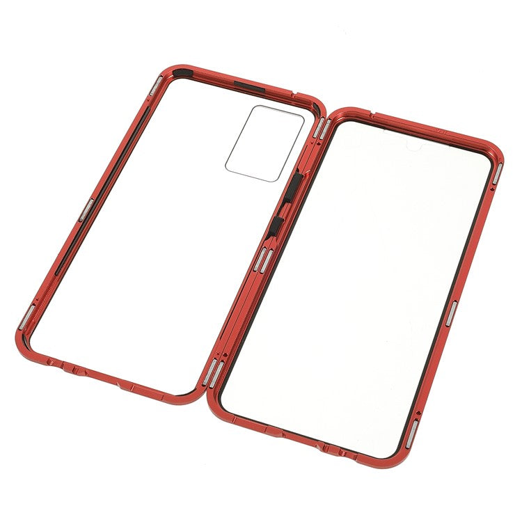 360 Degree Full Coverage Metal Frame + Double-sided Tempered Glass Magnetic Phone Case Shell for vivo V21e 4G - Red