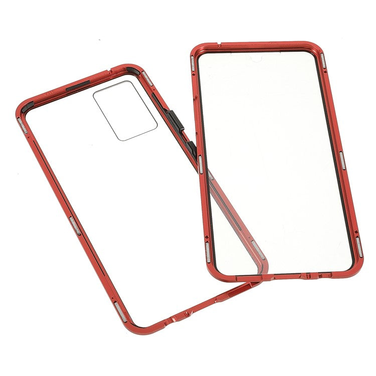 360 Degree Full Coverage Metal Frame + Double-sided Tempered Glass Magnetic Phone Case Shell for vivo V21e 4G - Red