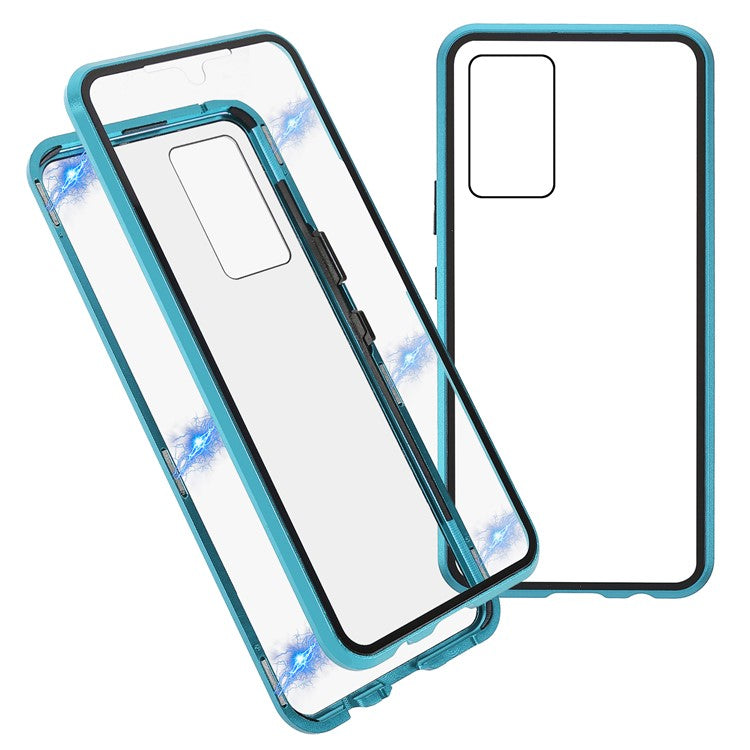 360 Degree Full Coverage Metal Frame + Double-sided Tempered Glass Magnetic Phone Case Shell for vivo V21e 4G - Green