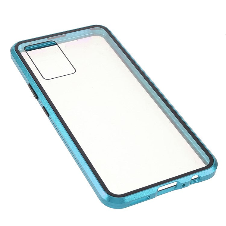 360 Degree Full Coverage Metal Frame + Double-sided Tempered Glass Magnetic Phone Case Shell for vivo V21e 4G - Green