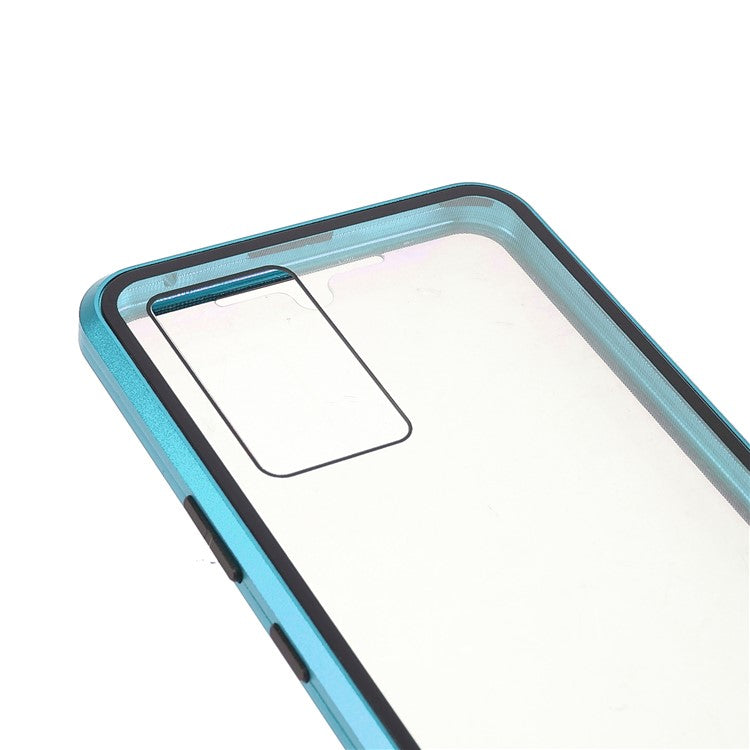 360 Degree Full Coverage Metal Frame + Double-sided Tempered Glass Magnetic Phone Case Shell for vivo V21e 4G - Green