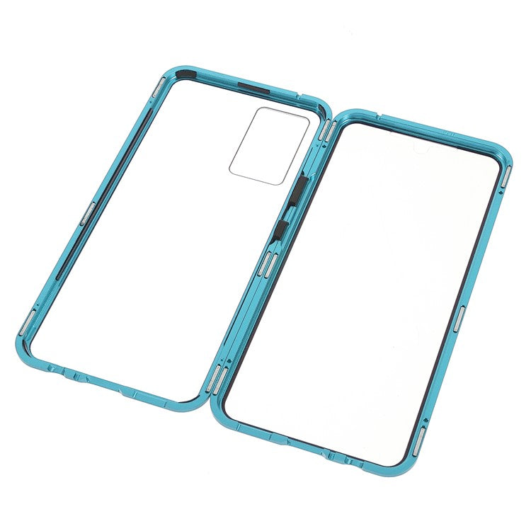 360 Degree Full Coverage Metal Frame + Double-sided Tempered Glass Magnetic Phone Case Shell for vivo V21e 4G - Green