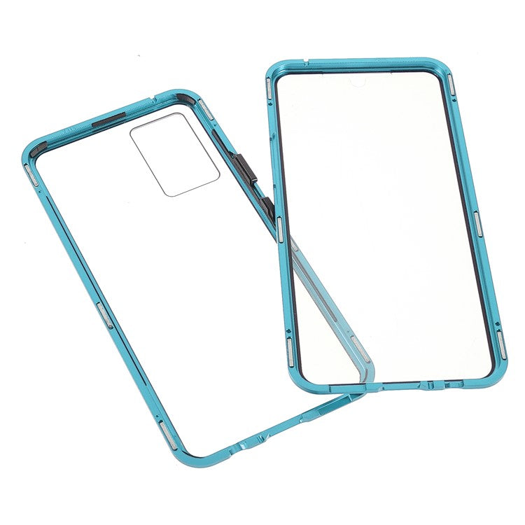 360 Degree Full Coverage Metal Frame + Double-sided Tempered Glass Magnetic Phone Case Shell for vivo V21e 4G - Green