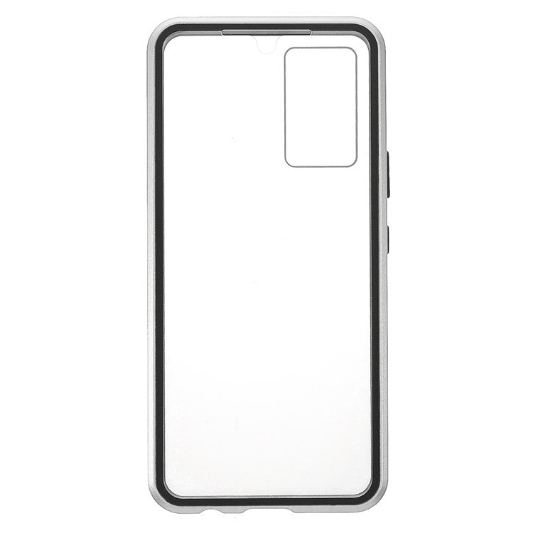 360 Degree Full Coverage Metal Frame + Double-sided Tempered Glass Magnetic Phone Case Shell for vivo V21e 4G - Silver