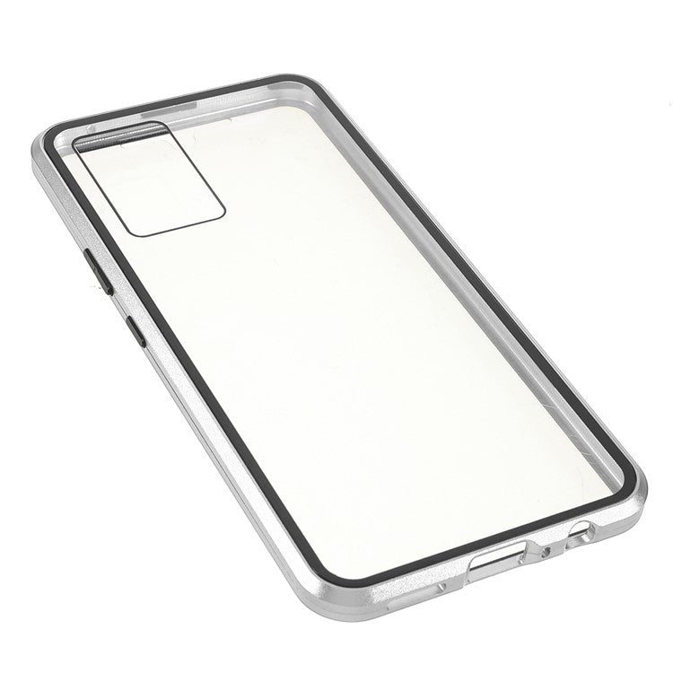 360 Degree Full Coverage Metal Frame + Double-sided Tempered Glass Magnetic Phone Case Shell for vivo V21e 4G - Silver