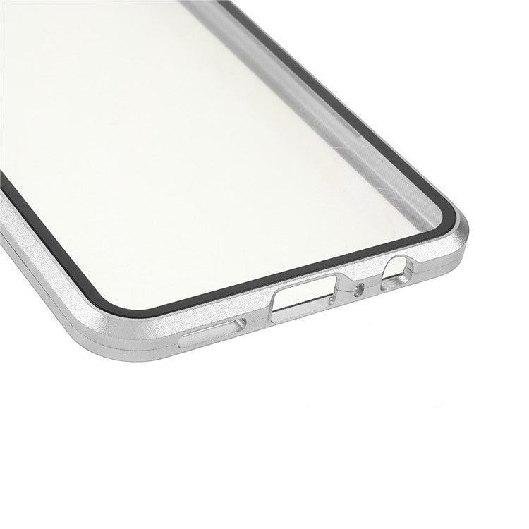 360 Degree Full Coverage Metal Frame + Double-sided Tempered Glass Magnetic Phone Case Shell for vivo V21e 4G - Silver