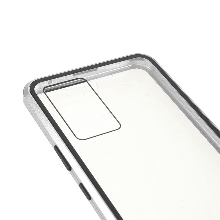 360 Degree Full Coverage Metal Frame + Double-sided Tempered Glass Magnetic Phone Case Shell for vivo V21e 4G - Silver