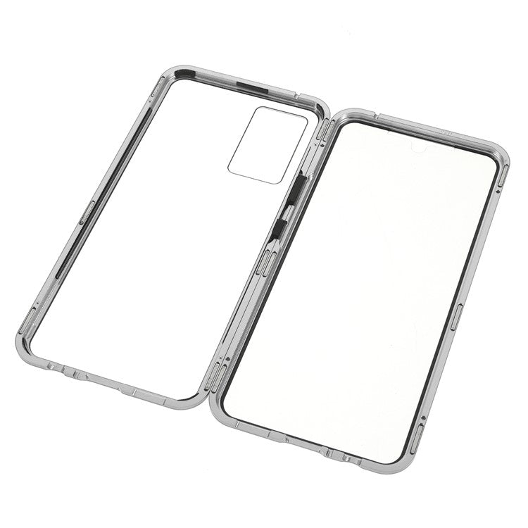 360 Degree Full Coverage Metal Frame + Double-sided Tempered Glass Magnetic Phone Case Shell for vivo V21e 4G - Silver