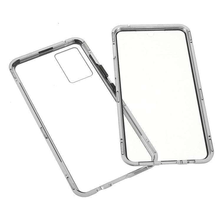 360 Degree Full Coverage Metal Frame + Double-sided Tempered Glass Magnetic Phone Case Shell for vivo V21e 4G - Silver