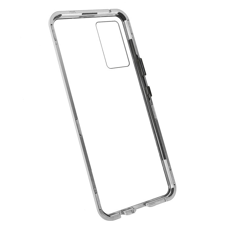 360 Degree Full Coverage Metal Frame + Double-sided Tempered Glass Magnetic Phone Case Shell for vivo V21e 4G - Silver