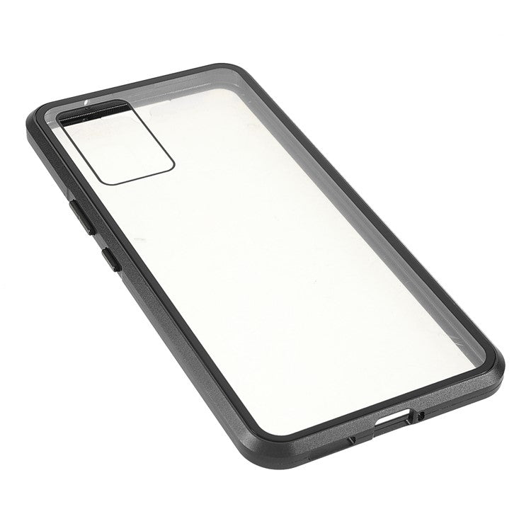 360 Degree Full Protection Metal + Tempered Glass Magnetic Absorption Hybrid Phone Case Shell for vivo V21 5G - Black