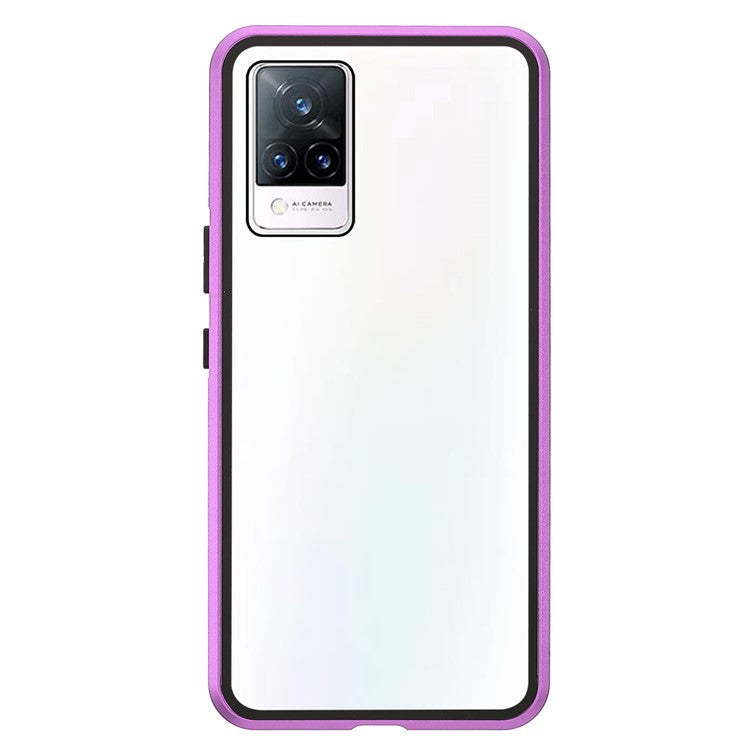 360 Degree Full Protection Metal + Tempered Glass Magnetic Absorption Hybrid Phone Case Shell for vivo V21 5G - Purple