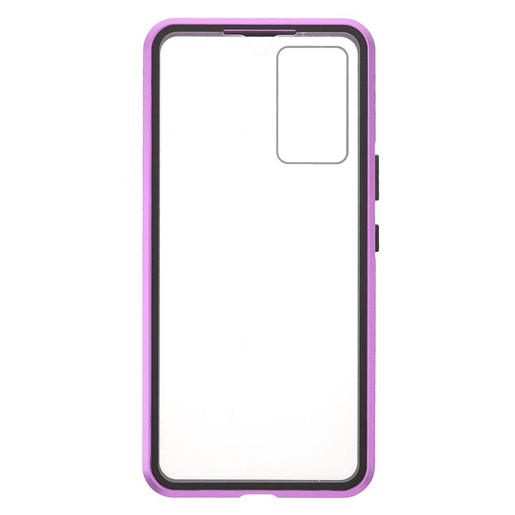 360 Degree Full Protection Metal + Tempered Glass Magnetic Absorption Hybrid Phone Case Shell for vivo V21 5G - Purple