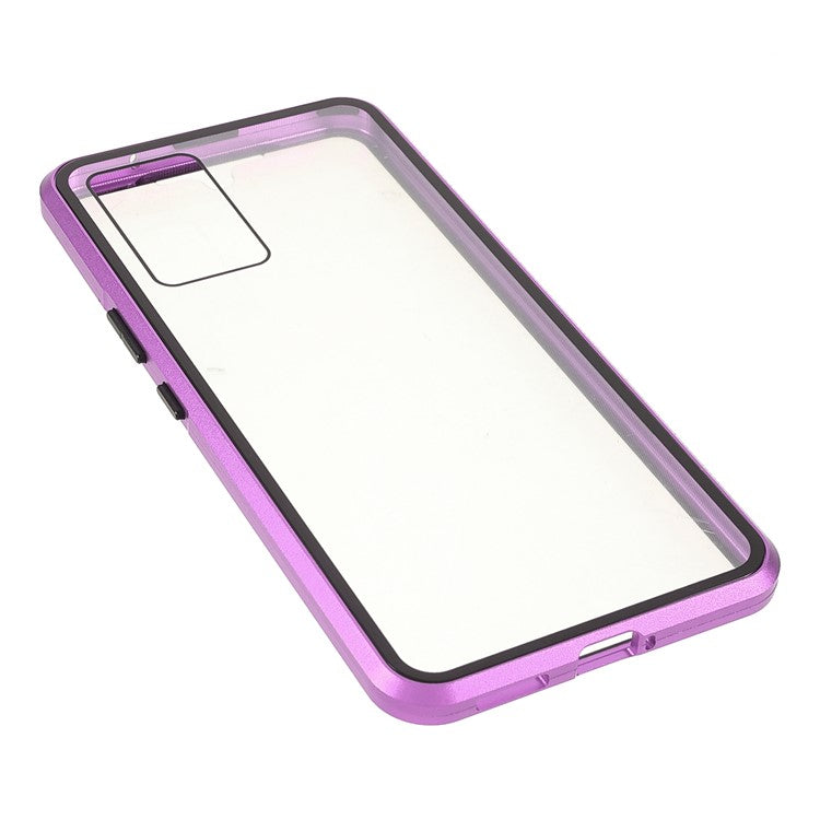 360 Degree Full Protection Metal + Tempered Glass Magnetic Absorption Hybrid Phone Case Shell for vivo V21 5G - Purple