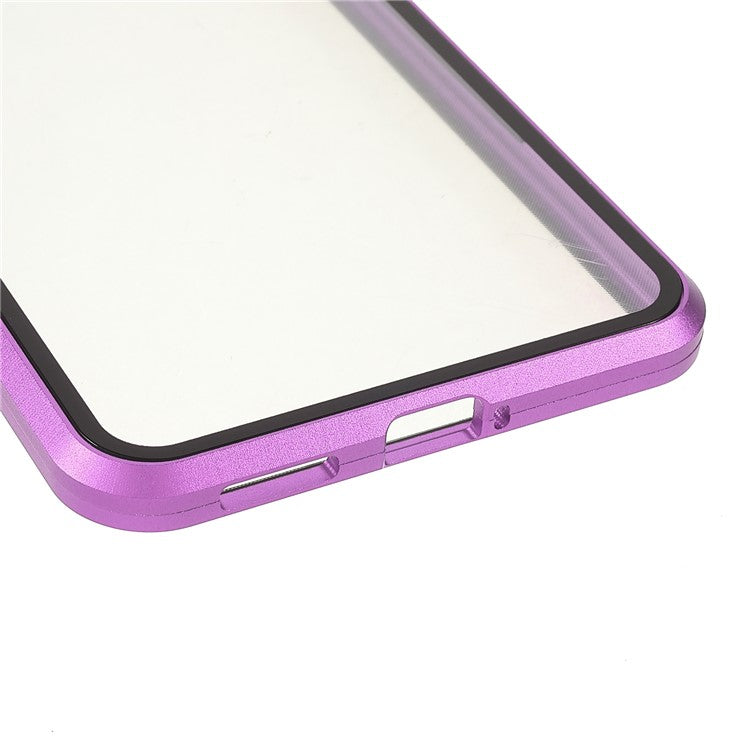 360 Degree Full Protection Metal + Tempered Glass Magnetic Absorption Hybrid Phone Case Shell for vivo V21 5G - Purple