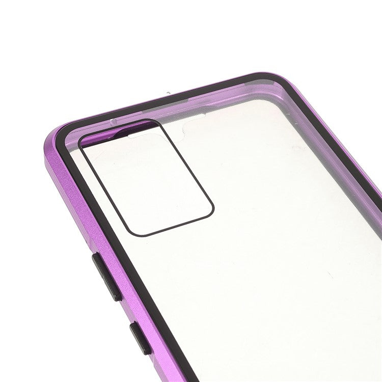 360 Degree Full Protection Metal + Tempered Glass Magnetic Absorption Hybrid Phone Case Shell for vivo V21 5G - Purple