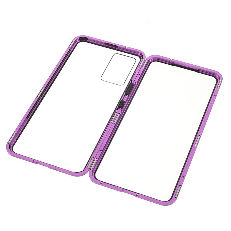 360 Degree Full Protection Metal + Tempered Glass Magnetic Absorption Hybrid Phone Case Shell for vivo V21 5G - Purple