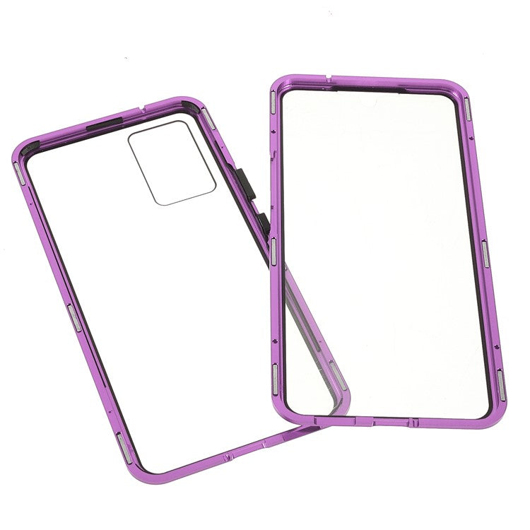 360 Degree Full Protection Metal + Tempered Glass Magnetic Absorption Hybrid Phone Case Shell for vivo V21 5G - Purple