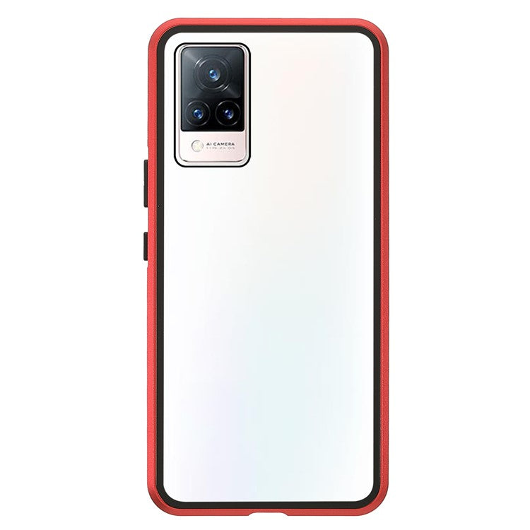 360 Degree Full Protection Metal + Tempered Glass Magnetic Absorption Hybrid Phone Case Shell for vivo V21 5G - Red