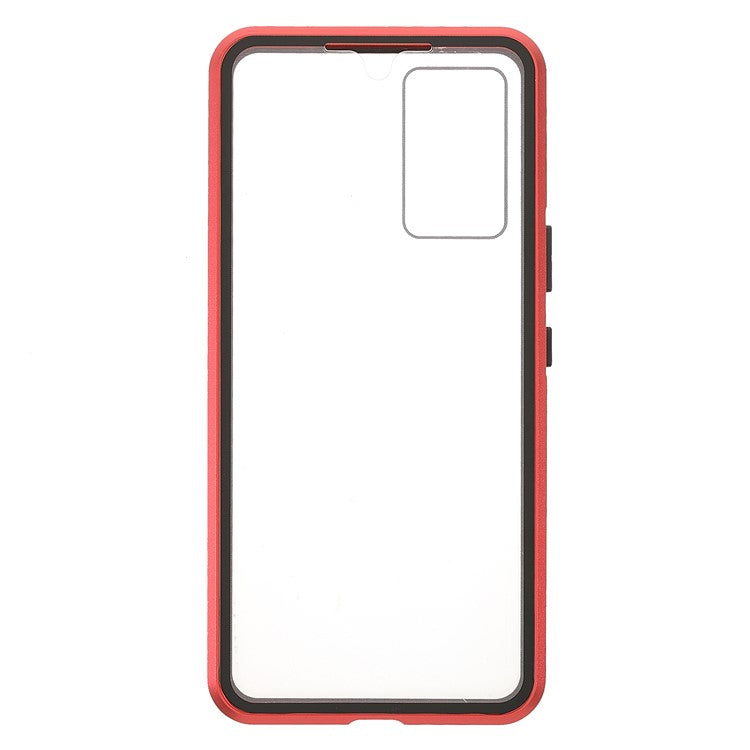 360 Degree Full Protection Metal + Tempered Glass Magnetic Absorption Hybrid Phone Case Shell for vivo V21 5G - Red