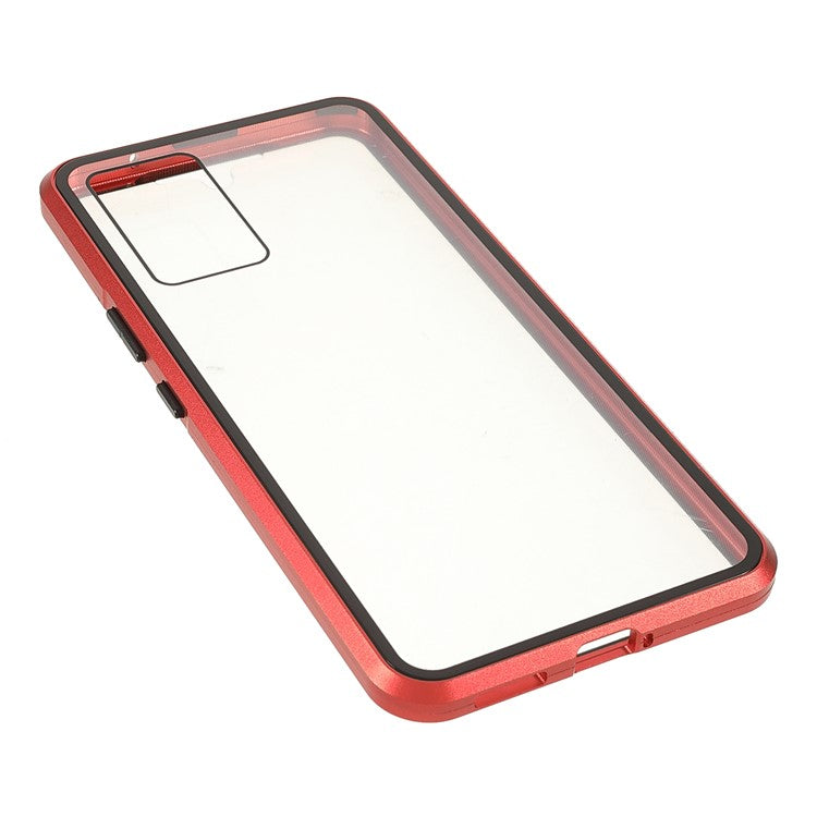 360 Degree Full Protection Metal + Tempered Glass Magnetic Absorption Hybrid Phone Case Shell for vivo V21 5G - Red