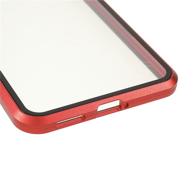 360 Degree Full Protection Metal + Tempered Glass Magnetic Absorption Hybrid Phone Case Shell for vivo V21 5G - Red