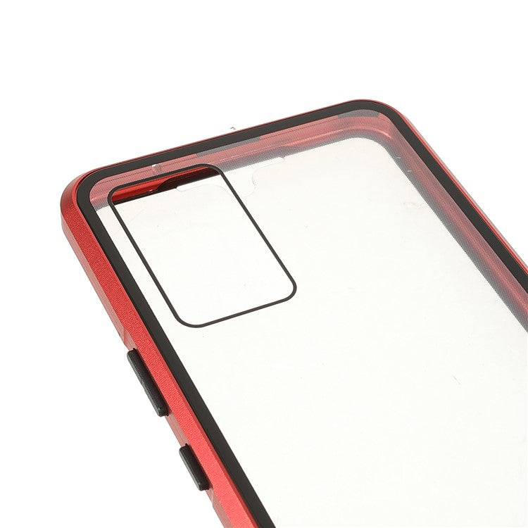 360 Degree Full Protection Metal + Tempered Glass Magnetic Absorption Hybrid Phone Case Shell for vivo V21 5G - Red