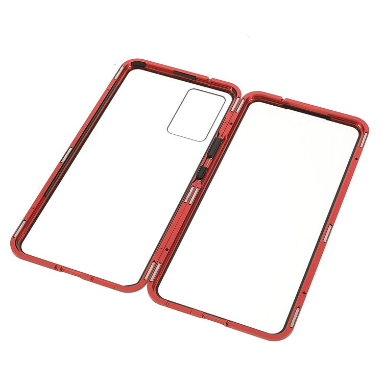 360 Degree Full Protection Metal + Tempered Glass Magnetic Absorption Hybrid Phone Case Shell for vivo V21 5G - Red