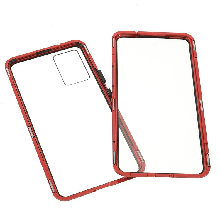 360 Degree Full Protection Metal + Tempered Glass Magnetic Absorption Hybrid Phone Case Shell for vivo V21 5G - Red