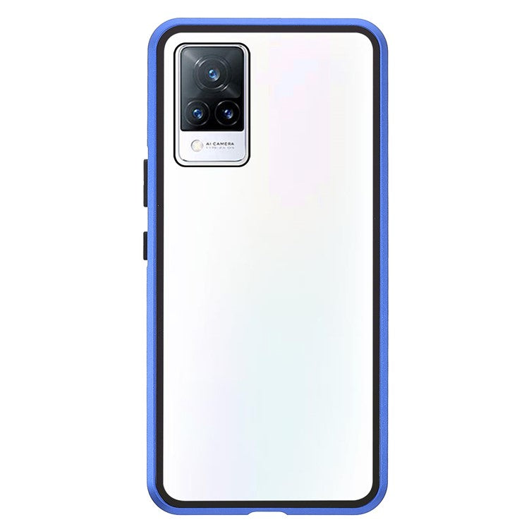 360 Degree Full Protection Metal + Tempered Glass Magnetic Absorption Hybrid Phone Case Shell for vivo V21 5G - Blue