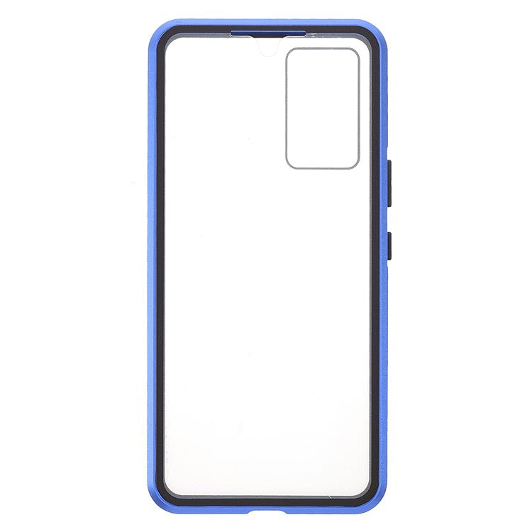 360 Degree Full Protection Metal + Tempered Glass Magnetic Absorption Hybrid Phone Case Shell for vivo V21 5G - Blue