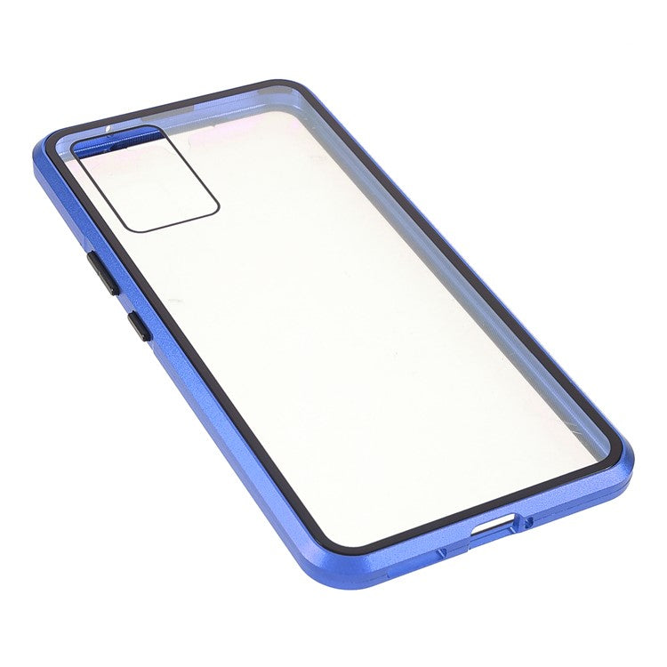 360 Degree Full Protection Metal + Tempered Glass Magnetic Absorption Hybrid Phone Case Shell for vivo V21 5G - Blue