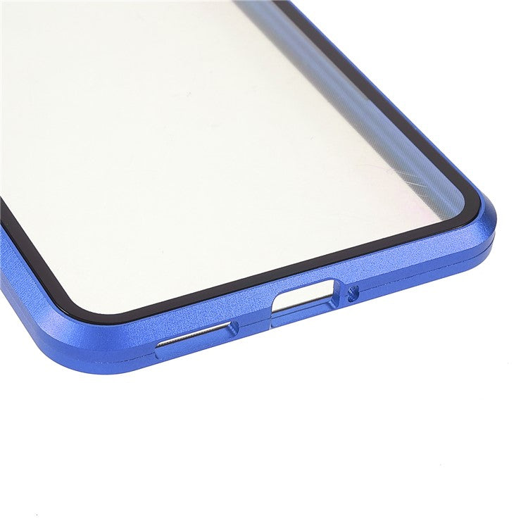 360 Degree Full Protection Metal + Tempered Glass Magnetic Absorption Hybrid Phone Case Shell for vivo V21 5G - Blue