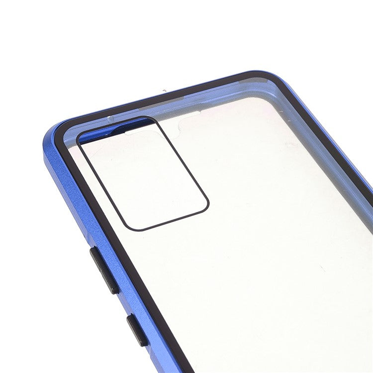 360 Degree Full Protection Metal + Tempered Glass Magnetic Absorption Hybrid Phone Case Shell for vivo V21 5G - Blue