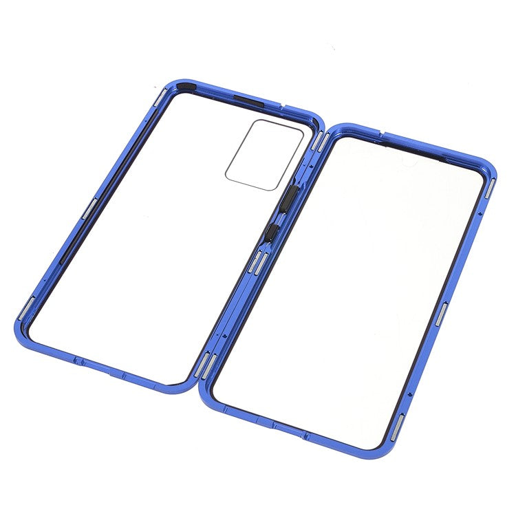 360 Degree Full Protection Metal + Tempered Glass Magnetic Absorption Hybrid Phone Case Shell for vivo V21 5G - Blue