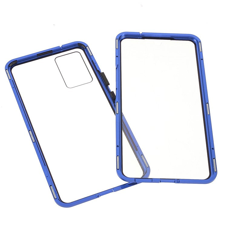 360 Degree Full Protection Metal + Tempered Glass Magnetic Absorption Hybrid Phone Case Shell for vivo V21 5G - Blue