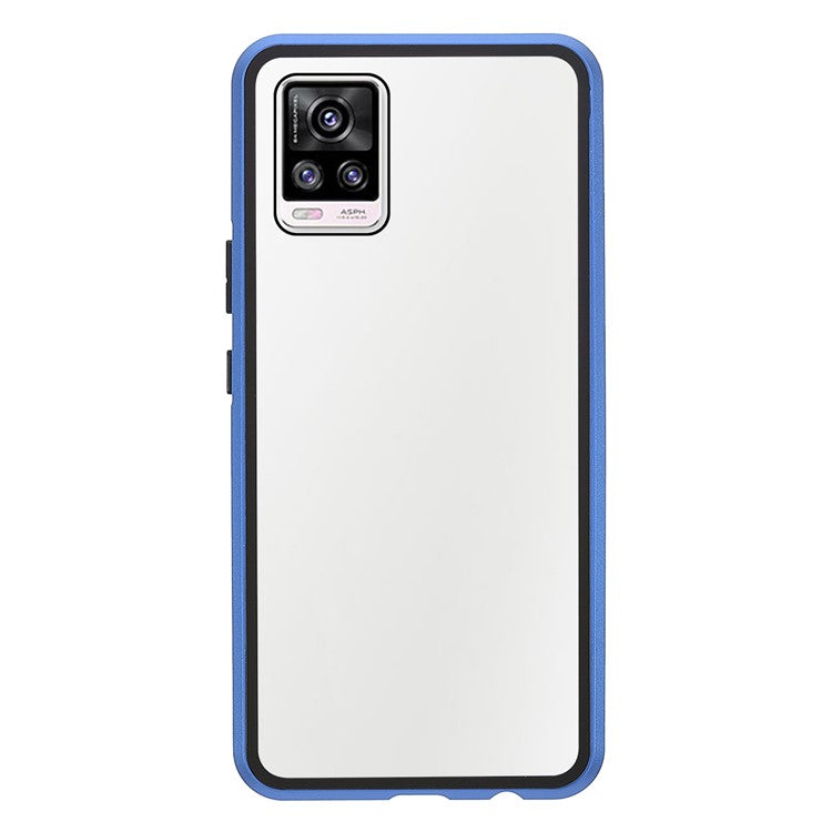 Ultra Clear Double-sided Tempered Glass + Metal Frame Magnetic Phone Case Cover for vivo V20 - Blue