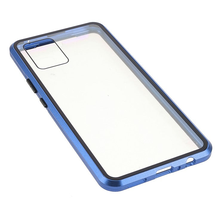 Ultra Clear Double-sided Tempered Glass + Metal Frame Magnetic Phone Case Cover for vivo V20 - Blue