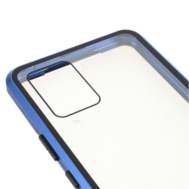 Ultra Clear Double-sided Tempered Glass + Metal Frame Magnetic Phone Case Cover for vivo V20 - Blue