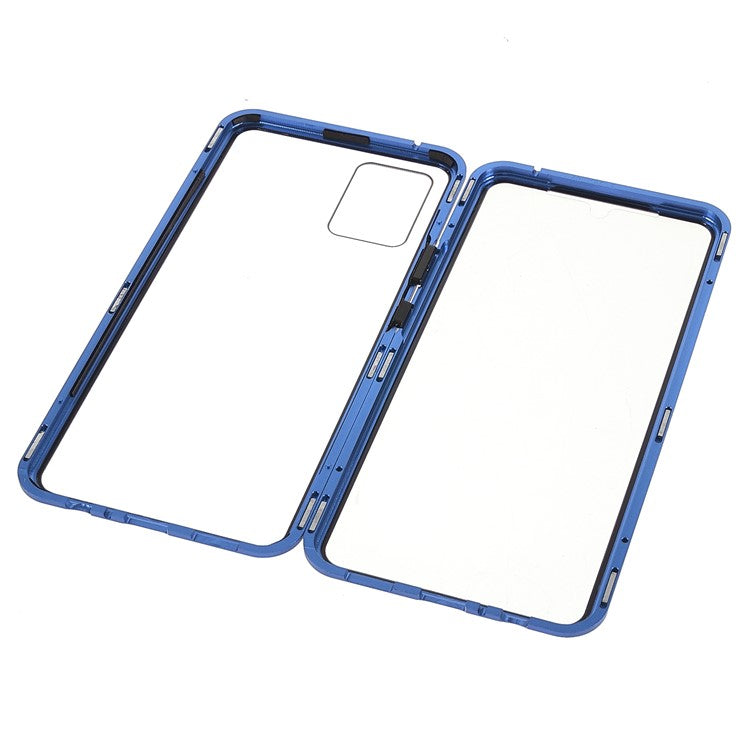 Ultra Clear Double-sided Tempered Glass + Metal Frame Magnetic Phone Case Cover for vivo V20 - Blue