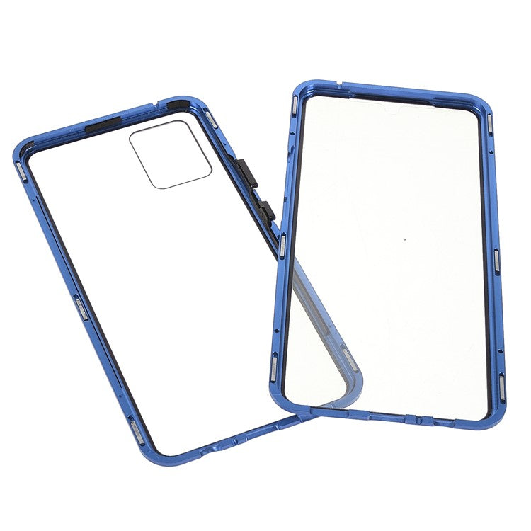 Ultra Clear Double-sided Tempered Glass + Metal Frame Magnetic Phone Case Cover for vivo V20 - Blue