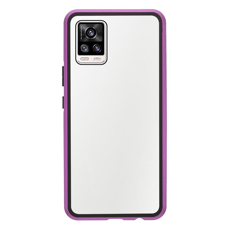 Ultra Clear Double-sided Tempered Glass + Metal Frame Magnetic Phone Case Cover for vivo V20 - Purple