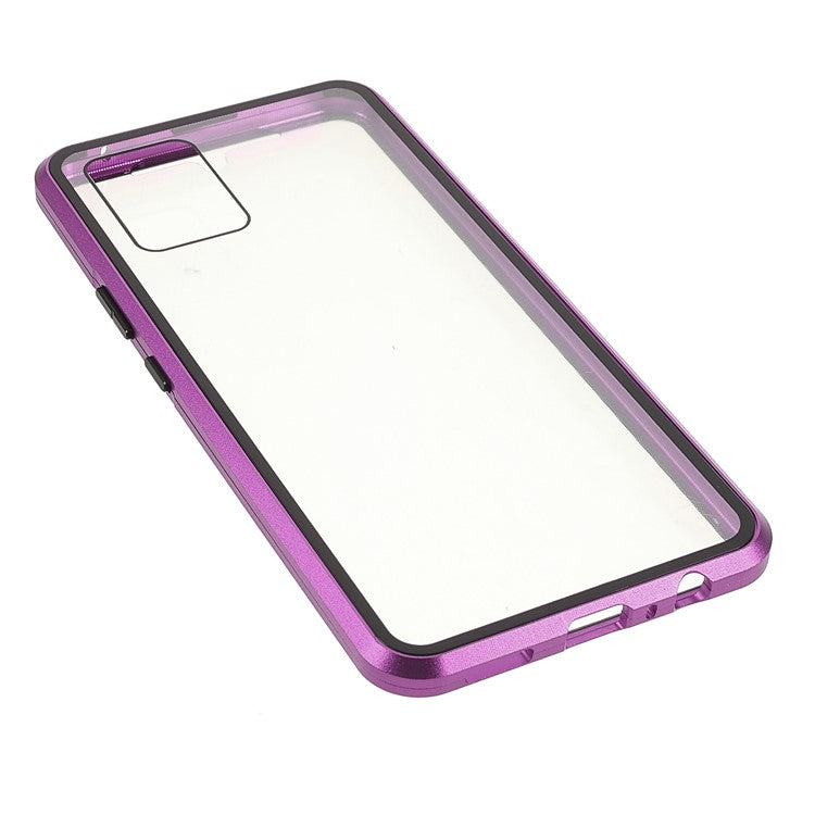 Ultra Clear Double-sided Tempered Glass + Metal Frame Magnetic Phone Case Cover for vivo V20 - Purple