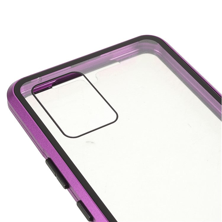 Ultra Clear Double-sided Tempered Glass + Metal Frame Magnetic Phone Case Cover for vivo V20 - Purple